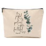Watercolor Eucalyptus Makeup Bag For Women Bible Verse Portable Travel Organizer Toiletry Cosmetic Bag With Zipper Roomy Makeup