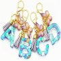 1PC A-z Alphabet Initial Letter Keychain Cute Butterfly Resin Key Chain Ring Bag Backpack Charm Car Hanging Pendant Women Female Gift