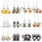 Halloween Earrings Cute Ghost Mummy Pumpkin Cat Skeleton And Grim Reaper Designs Cartoon Style Dangle Earrings Acrylic Ear Jewel