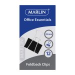 Marlin Office Essentials Fold Back Clips 25MM 12S Pack Of 12