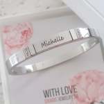 Michelle Personalized Cz Stainless Steel Bangle Clip Open 58MM Diameter Ready In 3 Days