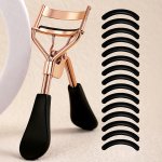 1PC Portable Eyelash Curler And 15 Silicone Pads Stainless Steel Curved Handle Eyelash Curler Curl And Shape No Harm To Eyelashe