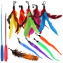 Interactive Cat Toys 2 Wand Teaser Toys & 10 Cat Feather Refills With Bell