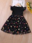 Toddler Girls Mesh Ruffled Sleeves Colorful Flowers Embroidery Splicing Princess Dress For Party Beach Vacation Kids Summer Clot