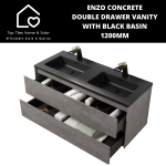 Enzo Concrete Double Drawer Vanity With Black Basin - 1200MM