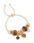 Goldair Gold Tortoiseshell Beads & Heart Charm Toggle Bracelet