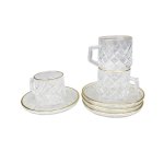 12PC Clear Cup & Saucer Set Gold Rim