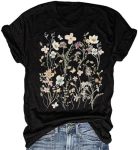 Women's Vintage Flowers Shirt Casual Boho Floral Printed T-Shirt Sunflower Wildflowers Graphic Tees Tops For Girl Z-a-black XXL