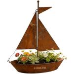 Rustic Metal Sailboat Planter Garden Decor