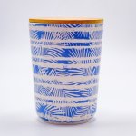 Tall Round Printed Canister With A Bamboo Lid - Palm Leaf