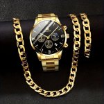 Stylish Stainless Steel Quartz Watch Set With Date Function - Perfect For Business Or Casual Wear Ideal Gift Choice