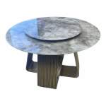 Smte Luxury Round Marble Dining Asian Table Grey A-DT-F21 With Keychain