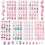 7 Sets 168 Pieces Self-adhesive Pre-glued Kids Press-on Nails Set Diverse Cute Patterns Premium Acrylic Material Safe & Harm-free For Girls