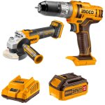Ingco - Cordless Impact Drill And Grinder 20V With 4.0AH Battery & Charger