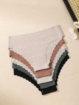5PCS Solid Scallop Trim Seamless Briefs Sexy Comfy Breathable Stretchy Intimates Panties Women's Lingerie & Underwear