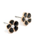 Goldair Gold Pearl Center Black Flower Stud Earrings