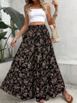 Plus Size Floral Print Skirt Casual Elastic Waist Skirt For Spring & Summer Women's Plus Sizeclothing