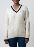 Polo Jane Ls V-neck Off-white Cable Knitwear - XL White
