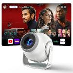 Smart MINI Projector With Android 14 Os 1080P 4K 8K Video Decoding Wifi 6 & Bluetooth 5.4 270 Rotatable Stand Auto Vertical Keys