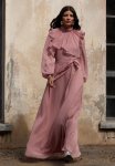 Dusty Rose Ruffle Detailed Chiffon Evening Dress