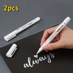 2PCS White Marker Pens - Waterproof Alcohol-based Ink For Tires Fabric Wood & Faux Leather - Easy Grip Long-lasting Graffiti & A