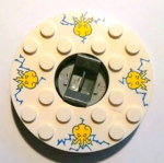 Parts Ninjago Turntable 6 X 6 X 1 1 3 Round Base With White Top With Yellow Faces On Blue Pattern Ninjago Spinner 92549C01PB02