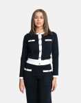 Sissy Boy Basic Contrasted Knit White black Cardigan - XL White