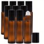 5/10PCS Essential Oil Roller Bottles 10ML Amber Glass Roller Bottles With Stainless Steel Roller Balls And Caps For Travel Perfume And Lip Gloss