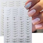 2 Sheets Nail Stickers For Nail Art 3D Self-adhesive Golden Silvery Line With Crystal Rhinestones Nail Art Design Decals French