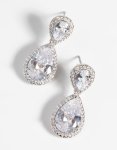 Silver Diamond Simulant Classic Teardrop Earrings