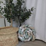 Cot Bumper Braided 3 Strand Dark Beige Sage Green And Leaf Print