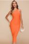 One Shoulder Orange Bandage Midi Dress - 34/36 / Orange / Bandage