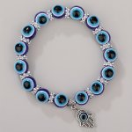 2PCS SET 8MM 10MM Resin Blue Evil's Eye Elastic Palm Pendant Bracelets Lucky Evil Eye Bracelets For Protection & Blessing