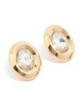 Goldair Gold Round & Oval Clear Diamante Stud Earrings