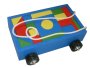 Wooden Trolley With Handle Plus 36 X Colored Blocks - Red / Trolley With Rope As Handle