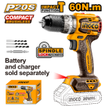 Ingco CIDLI206681 20V Ps+ C l Drill B less 66NM Imp + Ac