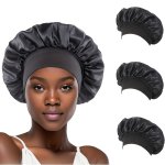 1 3PCS Night Cap Silk Bonnet For Sleeping Elastic Satin Bonnet Hair Bonnet For Curly Hair Soft Satin Night Cap Shower Cap Hair C