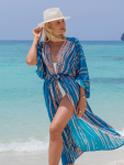 Women's Blue And Coral Stripe Beach Cover-up