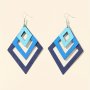 Gradient Color Blue/ Purple Multi-layer Rhombus Shape Hollow Dangle Earrings Bohemian Simple Style Wooden Jewelry Trendy Female Gift