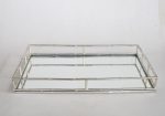 Rectangular Metal Bamboo Look Silver Tray 70X40X9CM