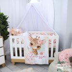 Themed Fleece Blanket Soft Beige Pink Flower Giraffe Set