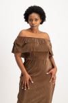 Laura Plisse Off-shoulder Top - Pinecone - L