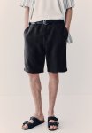 Regular Fit Linen Shorts - Black