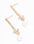 Goldair Gold Cup Chain Diamante Butterfly & Pearl Drop Earrings