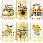 Sunflower Pattern Woven Dish Towels Set - Polyester & Cotton Blend Hand Wash Only Contemporary Floral Kitchen Towels Oblong Deco