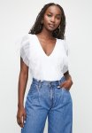 Deep V Tulle Detail Bodysuit - White