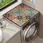 1PC Vintage Checkered Printed Washing Machine Dust Cover Pad Quick-dry Absorbent Protective Top Mat For Washer And Dryer Modern