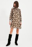 Patterned Wide Cut Dress - Beige & Black