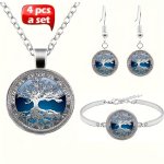 4PCS Earrings Necklace Plus Bracelet Fashion Jewelry Set Trendy Tree Of Life Design Match Daily Outfits Perfect Gift For Family