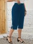 Plus Size Button Decor Slit Capri Pants Casual Elastic Waist Pants For Spring & Summer Women's Plus Size Clothing